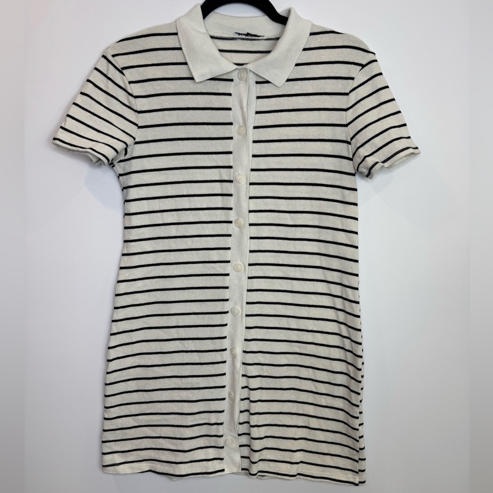 Zara Striped Button-Down Polo cotton Dress size medium